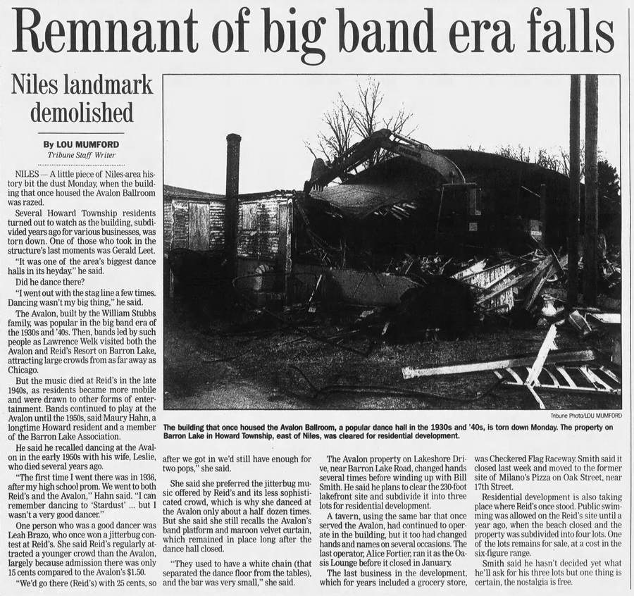 Avalon Ballroom at Barron Lake - The South Bend Tribune Tue Mar 3 1998 (newer photo)